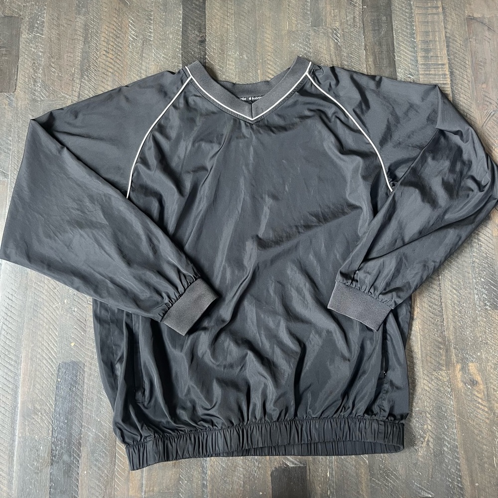 FOOTJOY, MEN'S L BLACK PULLOVER GOLF SHIRT JACKET SOFTSHELL WINDBREAKER EUC